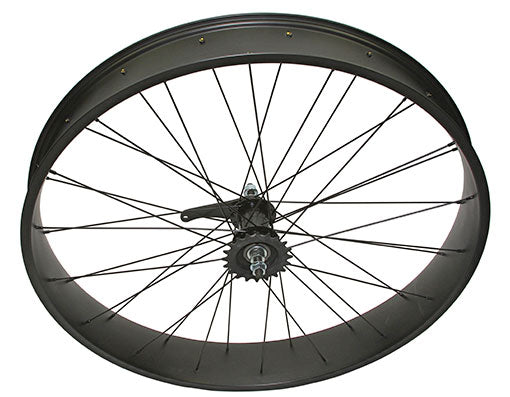 26 X 4.00 FAT ALLOY COASTER WHEEL 36 SPOKE 14GBLACK 3 8 AXLE SINGLE WALL BLACK CHROME SPROCKET HUB Mr. Bike Shop Mr. Bikes