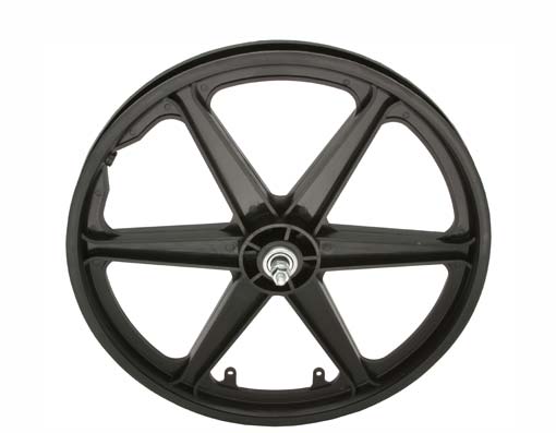 20" PLASTIC 6-SPOKE FRONT WHEEL 3/8 AXLE BLACK.