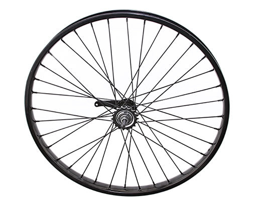 26 X 2.125 STEEL COASTER WHEEL 36 SPOKE 12GBLACK 3/8 AXLE SINGLE WALL BLACK